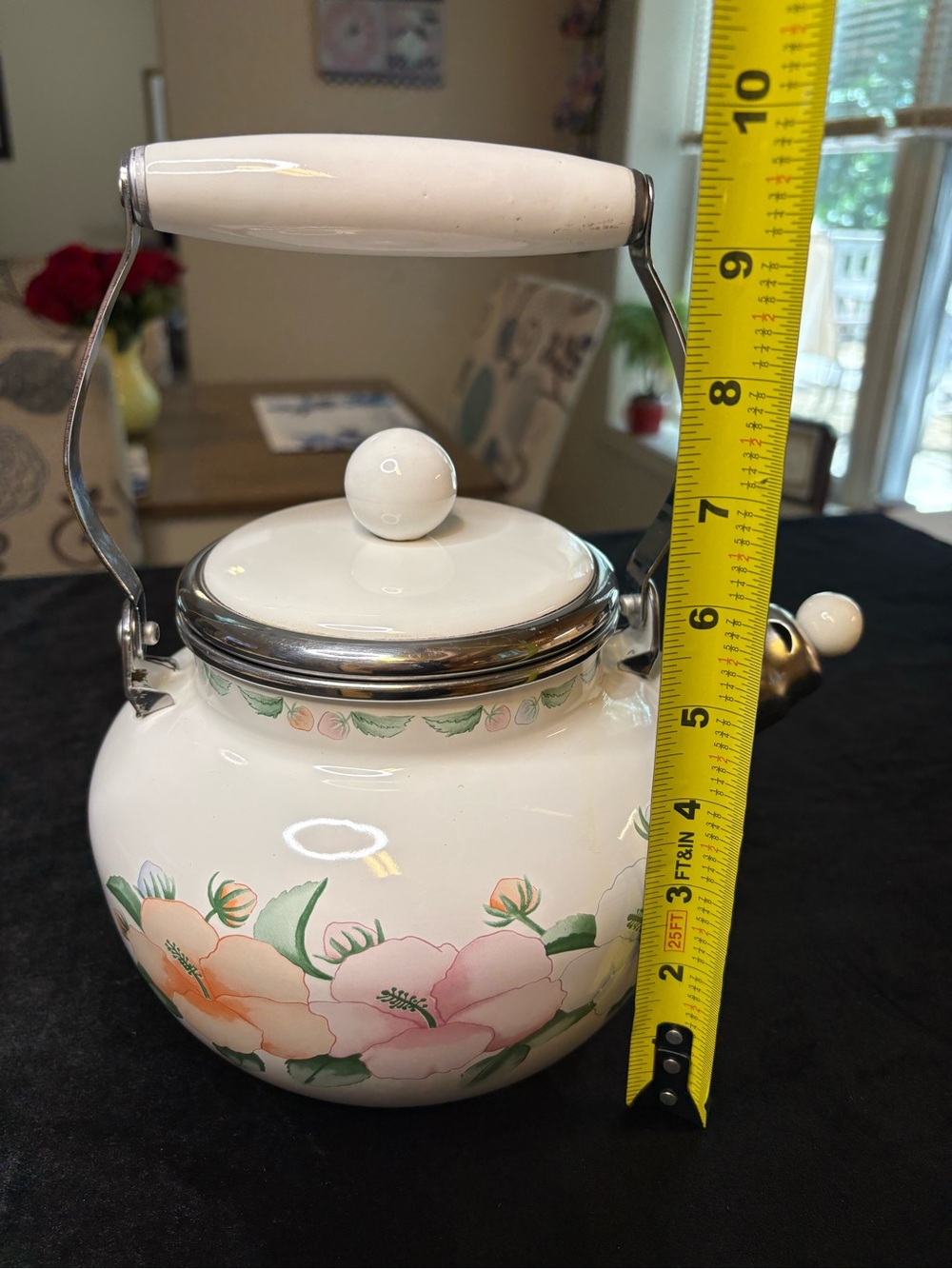 Kamenstein Teapot / White Enameled Steel/ Floral Pattern - Picture 10 of 10